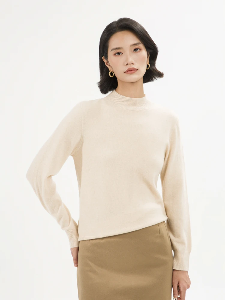

New Women's Mock Neck Cashmere Pullover Autumn Winter Solid Color Basic Sweater 100% Cashmere Knitwear Soft Comfy Warm Tops