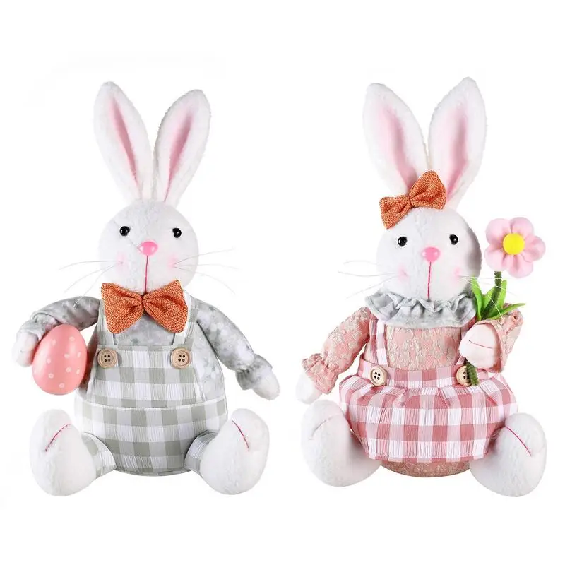 Rabbit Holding Carrot Doll Cute Rabbit Stuffed Animal With Egg Flower Posture Doll Ornaments Home Party Decoration Accessories