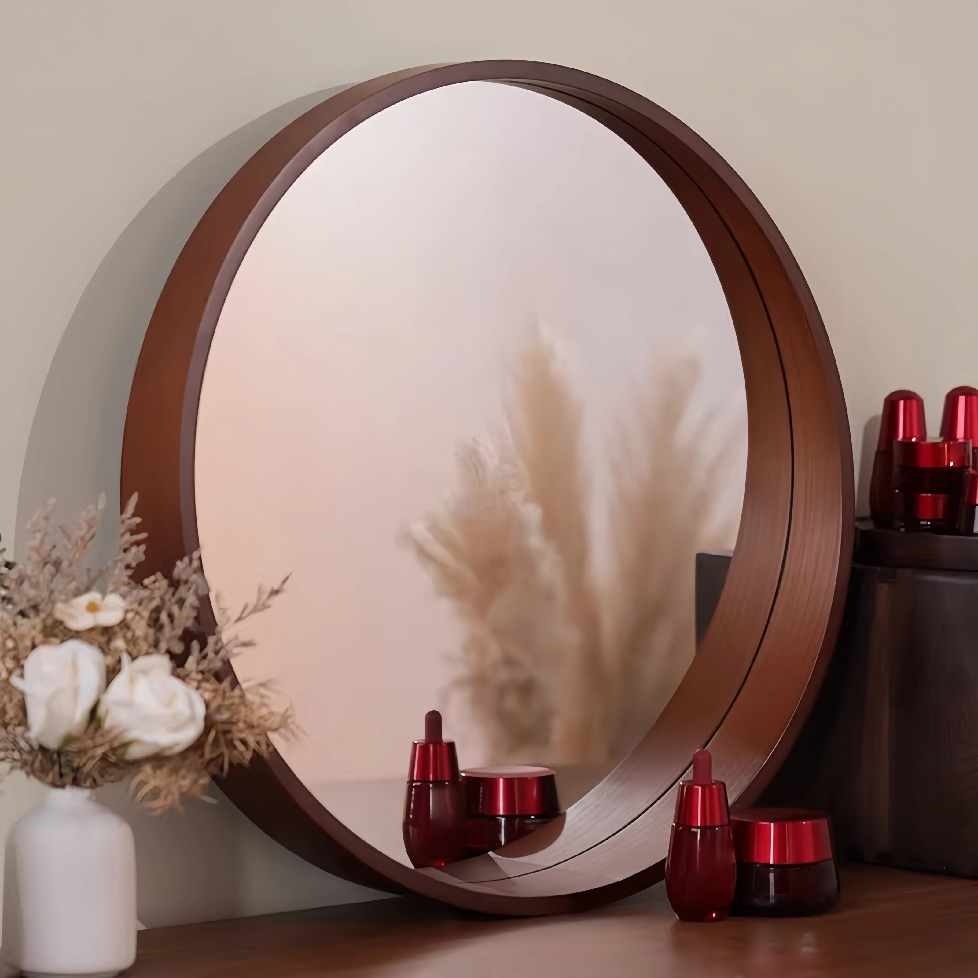 Wall-mounted Makeup Mirror - 50cm X 50cm Wall Decor Mirror, Wooden Frame Irregular Wall Mirror, Suitable for Bathrooms, Dressing - view 3