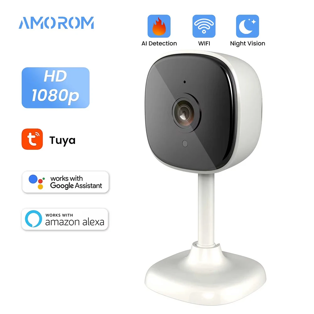 

1080P HD Tuya Wifi IP Camera Indoor Pet Baby Monitor Night Vision Ai Detection P2P Surveillance Cameras with Alexa & Google Home