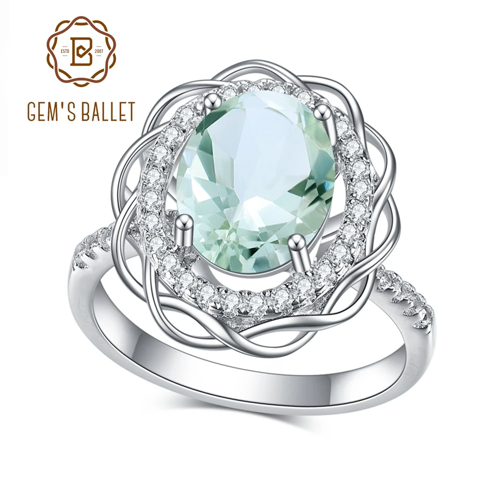 GEM'S BALLET 925 Sterling Silver Green Amethyst Oval Cut Wedding Ring Fashion Fine Jewelry Gift For Women Wholesale Anniversary