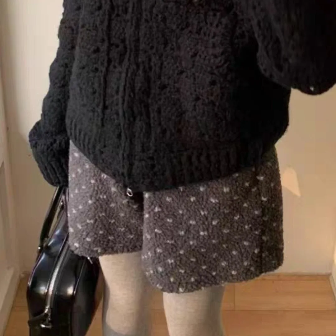 Pantaloni ort in pelliccia di agnello chic a vita alta da donna Casual Love Heart Design Vintage Trendy Autunno Inverno Pantaloni caldi a gamba dritta