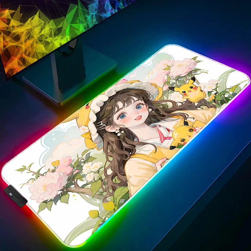 

RGB Mouse Pad P-Pokemon Pikachu 90x40cm Lockedge Backlight Gaming Computer Game Keyboard LED Mouse Mat Desk Accessories Mousepad