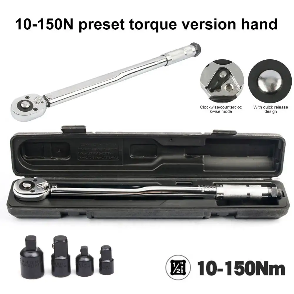 Ratchet Torque Wrench Square Drive 10-150N.m Reversible Ratchet Key 1/2 Inch Adjustable Torque Spanner Precise Preset Hand Tool