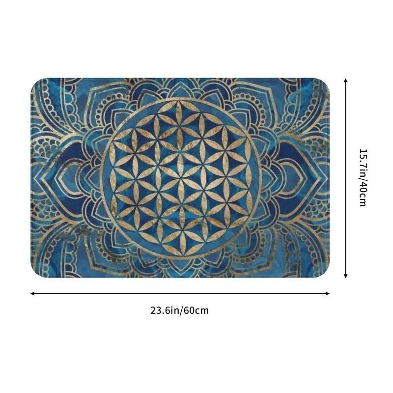 VIKAMA Sacred Geometry Doormat, Lotus Flower Mandala Anti Slip Absorbent Carpet for Bathroom & Entryway