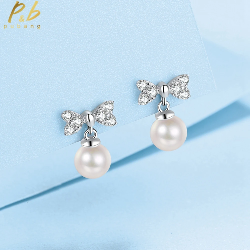 

PuBang Fine Jewelry Real 925 Sterling Silver GRA Moissanite Diamond Pearl Stud Earrings for Women Anniversary Gift Free Shipping