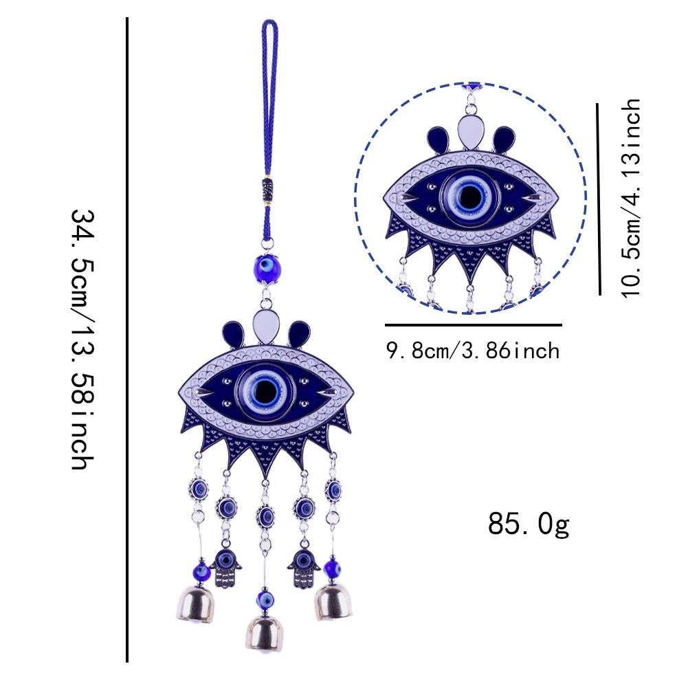 Lucky Blue Eye Hanging Decor Bell Wind Chimes Turkish Greek Style House Feng Shui Room Decoration Gallery Mascot Outdoor Pendant