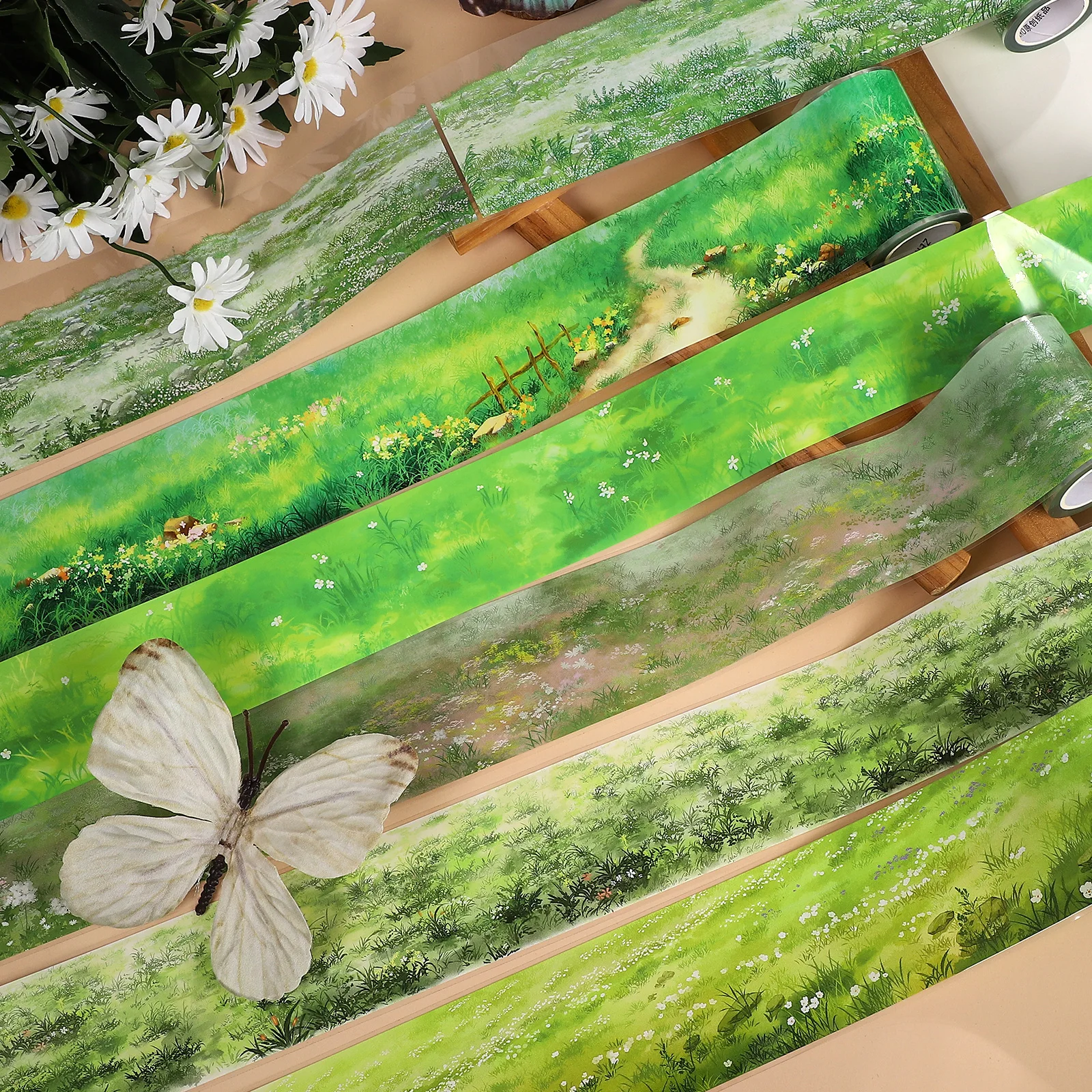 Taśma PET 500cm Vintage Łąka Rośliny Kwiaty Krajobraz Kreatywny DIY Materiał do Dziennika Kolaż Scrapbook Artykuły Papiernicze