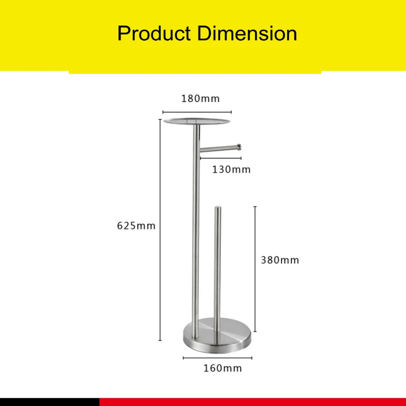 Stainless steel Floor-to-ceiling roll paper holder toilet perforation-free vertical paper towel holder mobile phone storage rack
