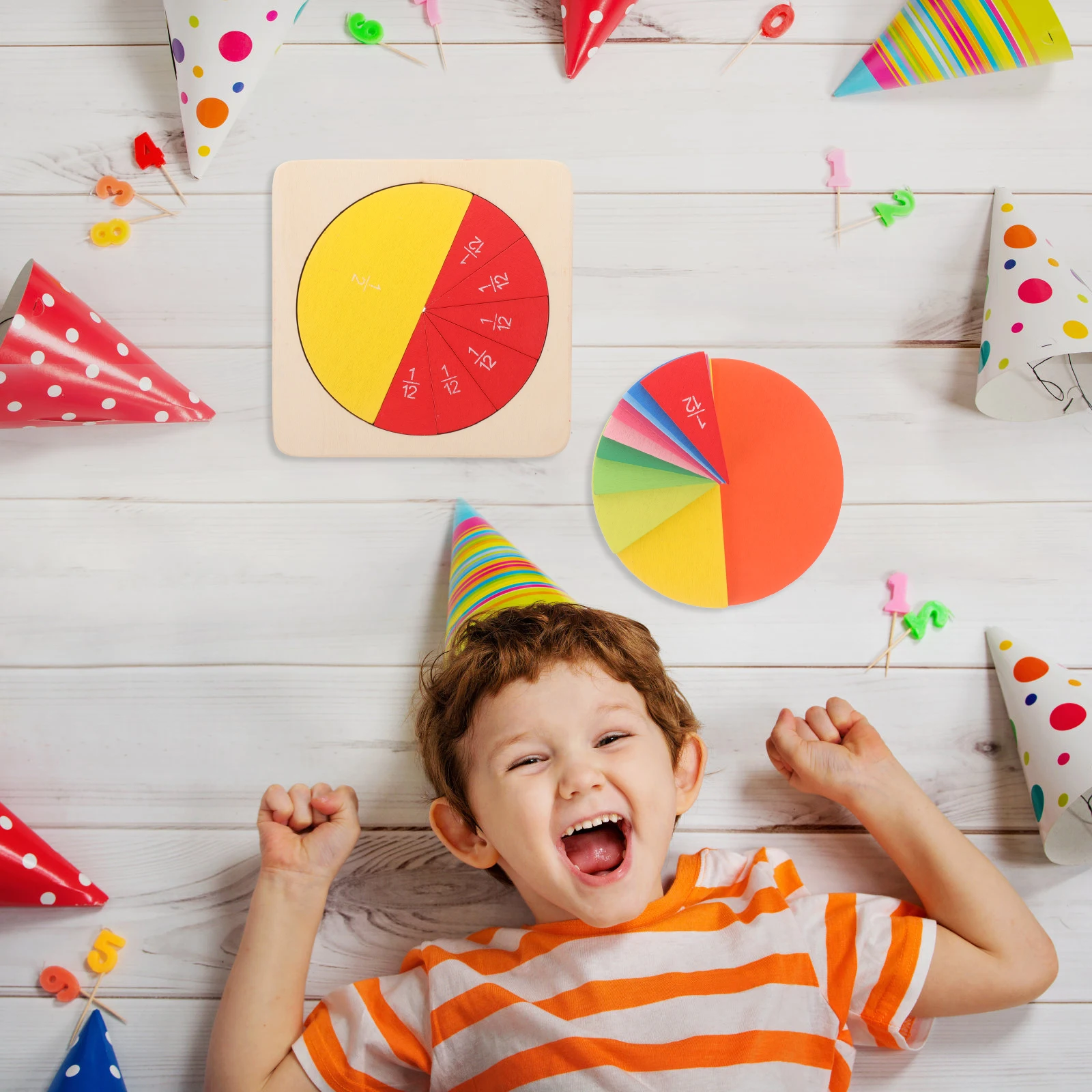 Juguetes de fracción para niños, bandejas de números de madera para aprendizaje temprano, contadores de matemáticas para educación cognitiva, embalaje de regalos divertidos y prácticos