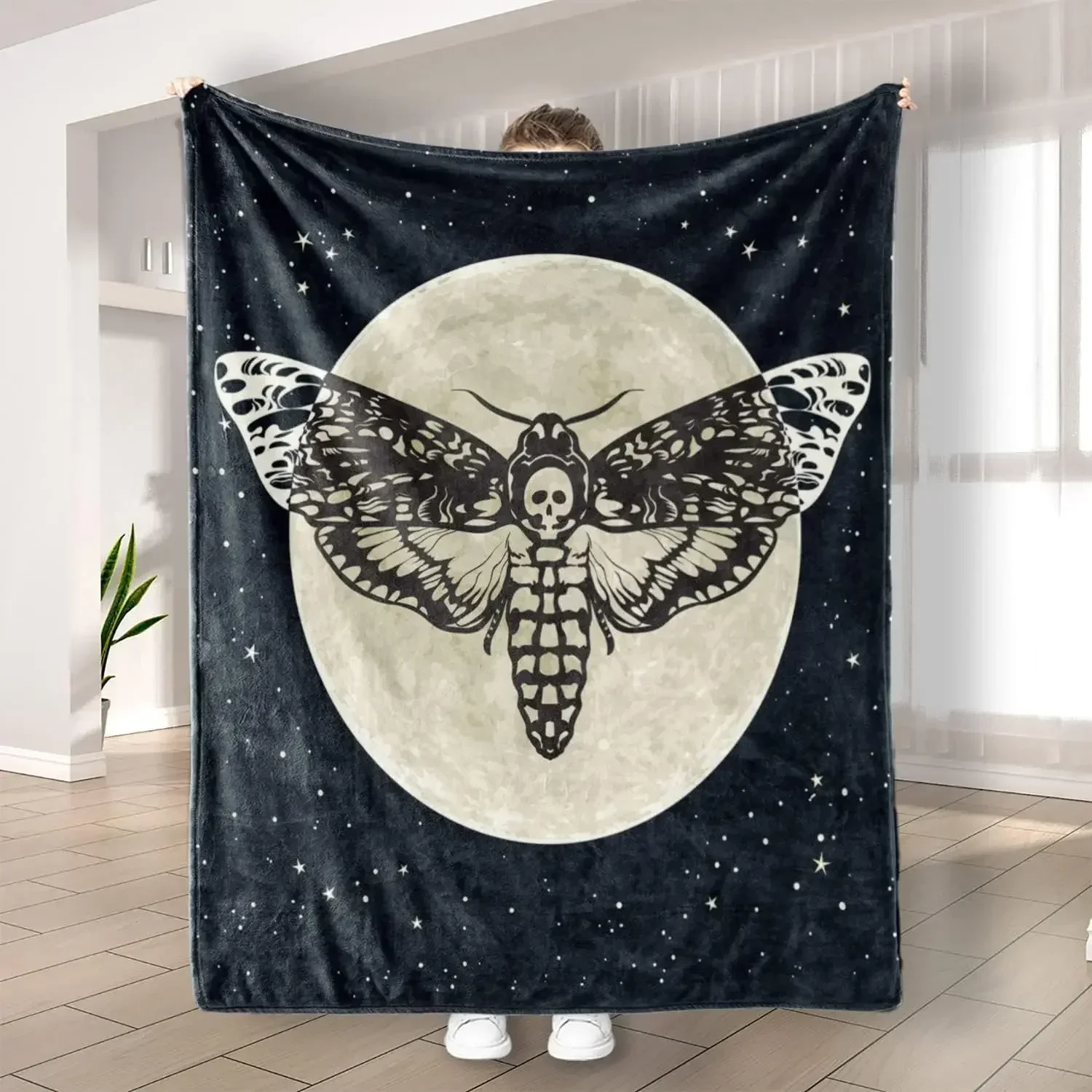 Black Skeleton Moth Cozy Flannel Blanket Animal Soft and Warm Lightweight Fleece Throw Blanket for Kids Boys Girls 30 ×