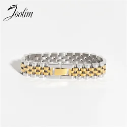 Joolim Jewelry Wholesale Waterproof Width13MM Fashion Permanent Chunky Watchband Mixed Chain Stainless Steel Bracelet For Women