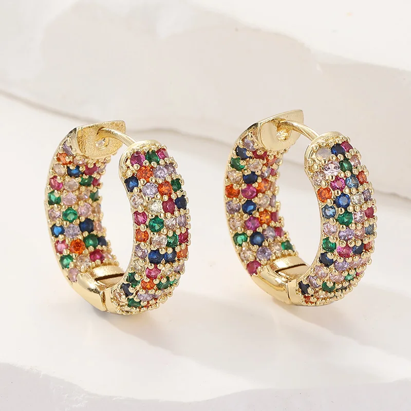 Luxus Gold Farbe Intarsien Bunten Zirkon frauen Ohrringe Mode, Verlobung, Hochzeit Hoops Ohrringe Frau Schmuck