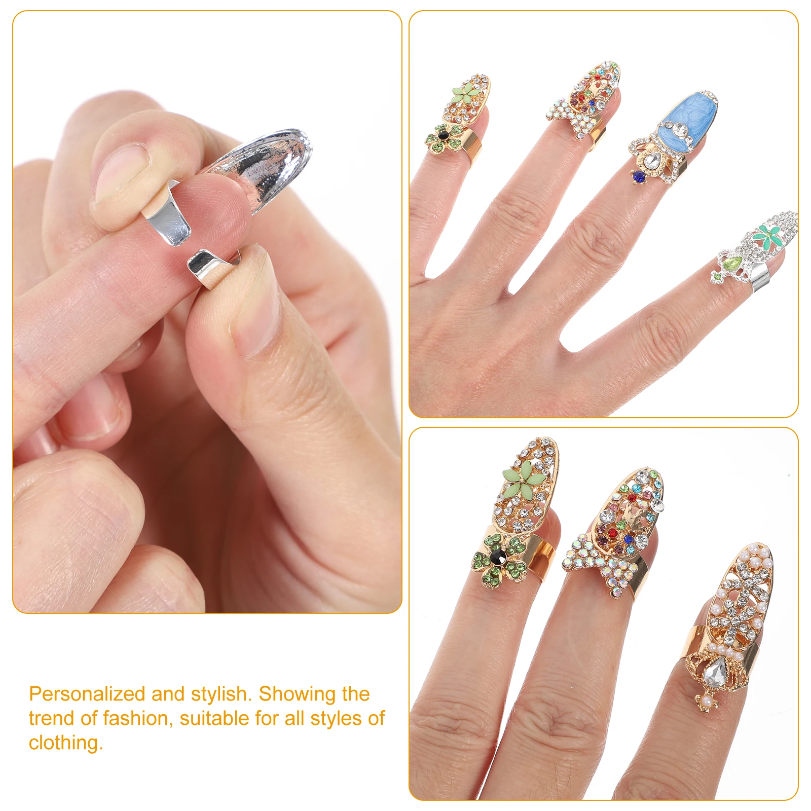 

10Pcs Personalized Fingernail Ring Alloy Material Durable Nail Accessories For Women Stylish