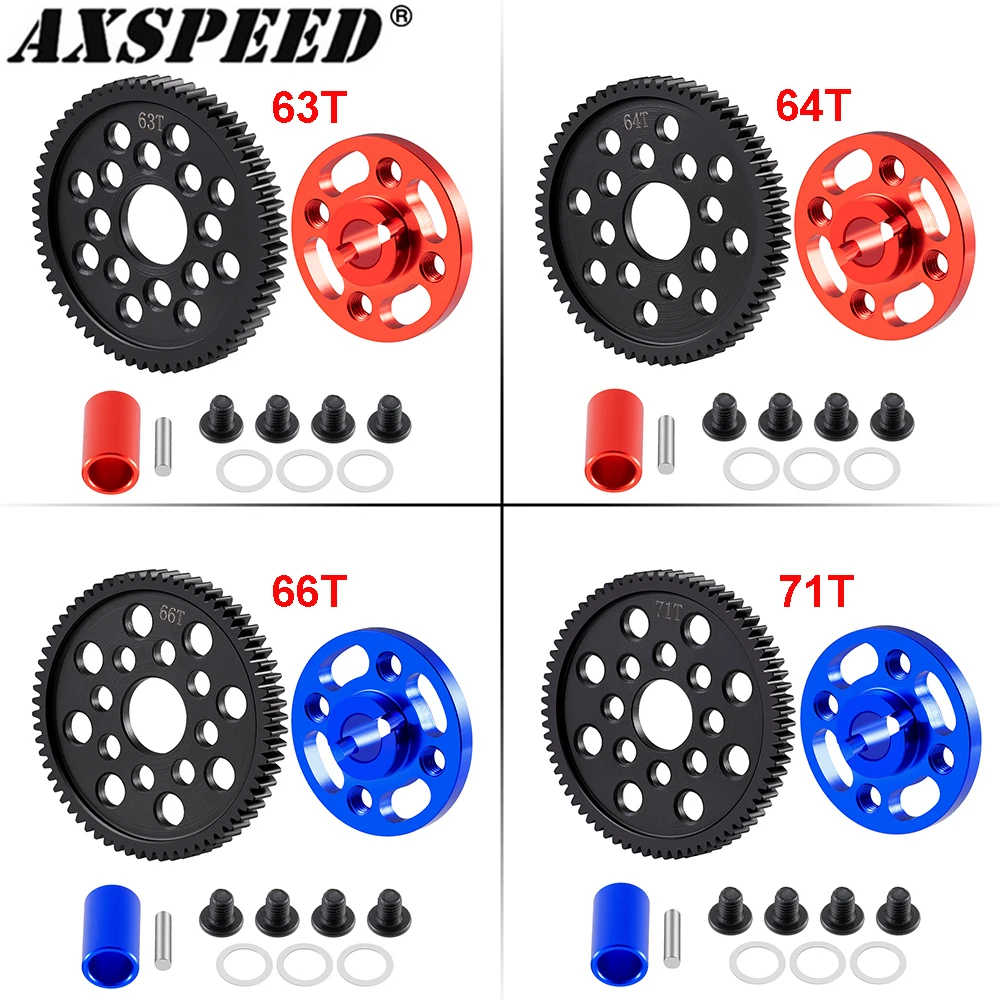 AXSPEED acier 63/64/66/71T engrenage droit et support d'engrenage ensemble d'engrenages à grande vitesse pour Tamiya TT-02 TT02 1/10 RC pièces de mise à niveau de voiture