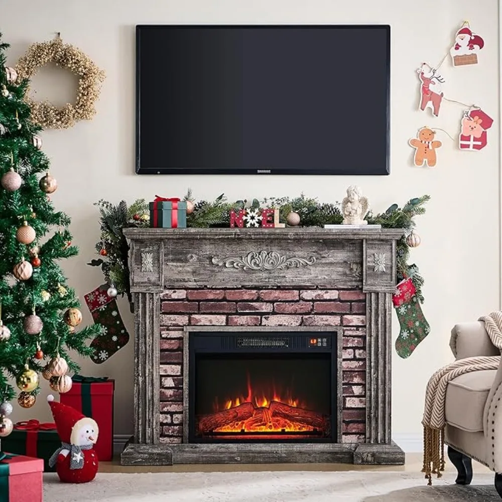 Electric Fireplace with Mantel, Electric Fireplace Heater, TV Stand w/Freestanding Electric Fireplace,Stacked Stone Surround