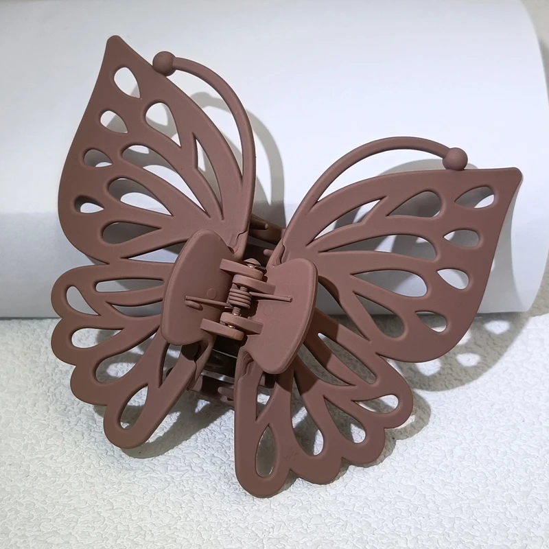 9 cm Süße Frauen Mädchen Junge Mode Geschenk Zurück Kopf Clip Haarnadel Candy Farbe Einzigen Schicht Hohl Flügel Antenne Schmetterling haar Klaue – Detail 14