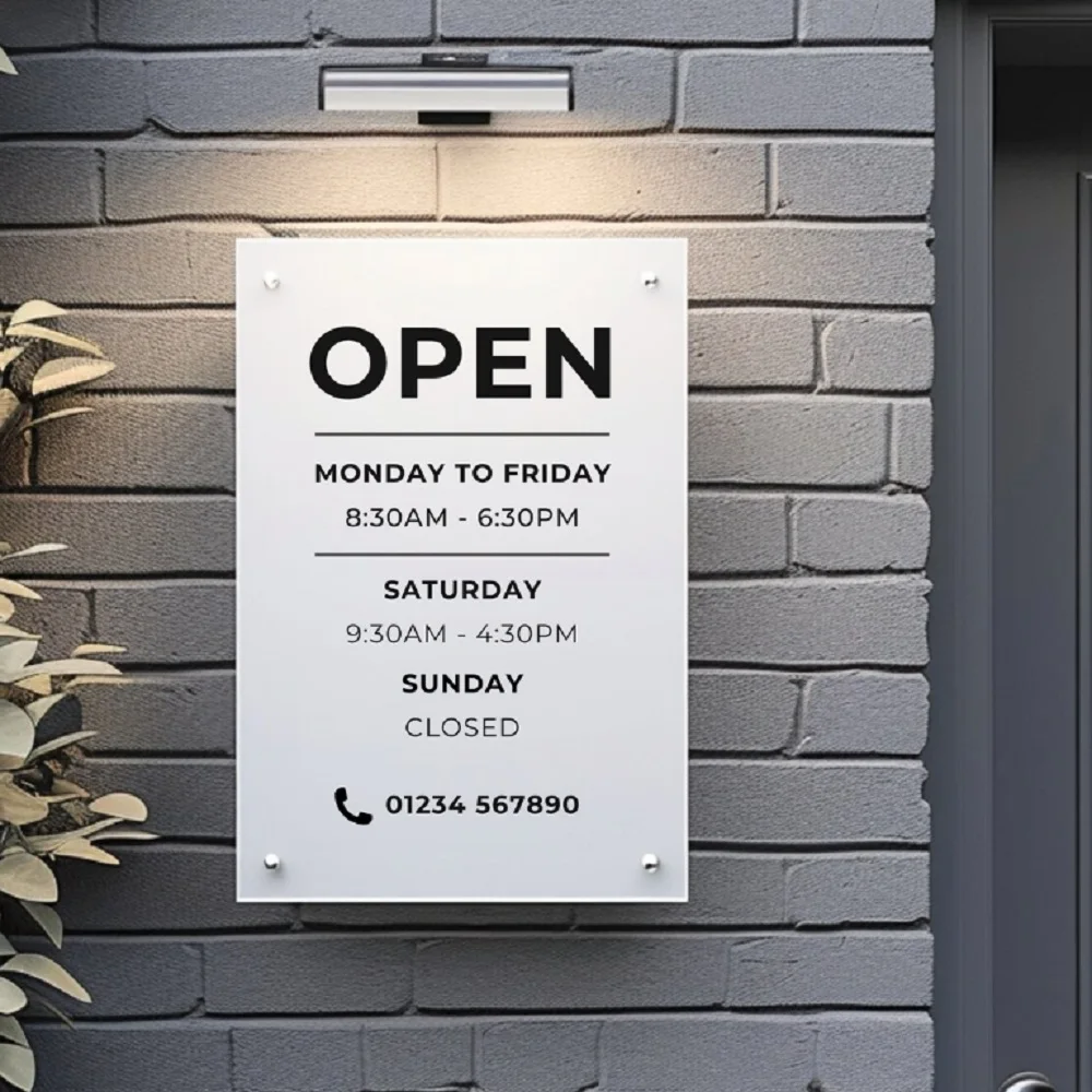 Custom Printed Acrylic Business Hours Sign Shop Opening Times Outdoor Office Sign Reception Signage Plaque