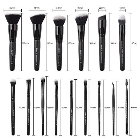 ZOREYA 15 Pcs Luxury Balck Makeup Brushes Set Tools Professional Brushes Foundation Powder Eyeliner Eyeshadow Make up Brushes images - 6