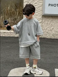 Children's Splicing Edge Hoodie Shorts Set 2026 Spring Summer Collection Fashion Korean Simple Style 2pieces