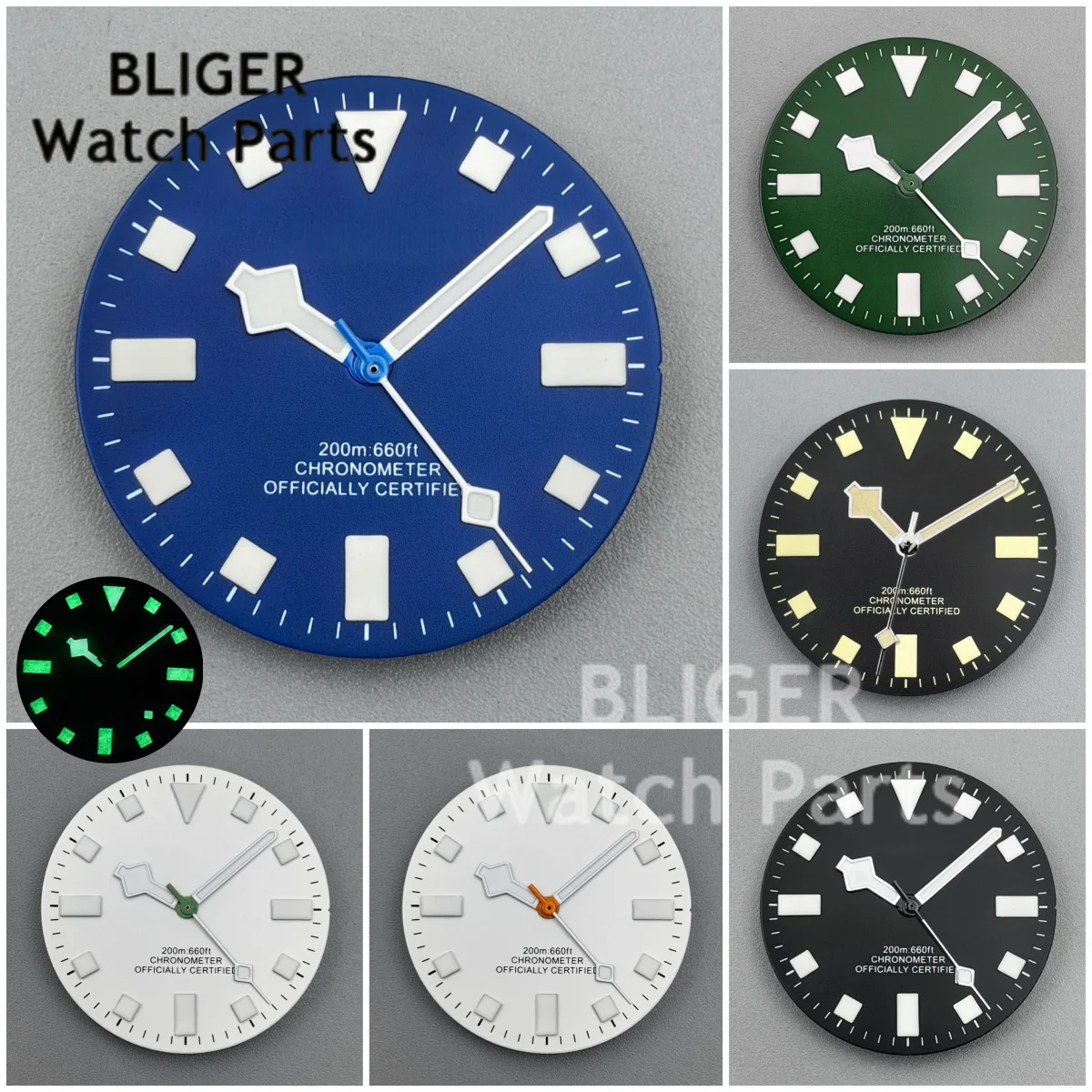 BLIGER Vintage Grün Schwarz Blau 29mm Zifferblatt Hand Set Leuchtende Für 40mm Tactical Frog Fall NH35 NH36 ETA2824 PT5000 Bewegung