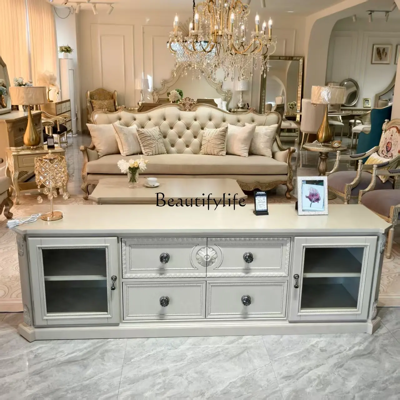 

Furniture TV cabinet, American country solid wood antique oak carved old floor cabinet