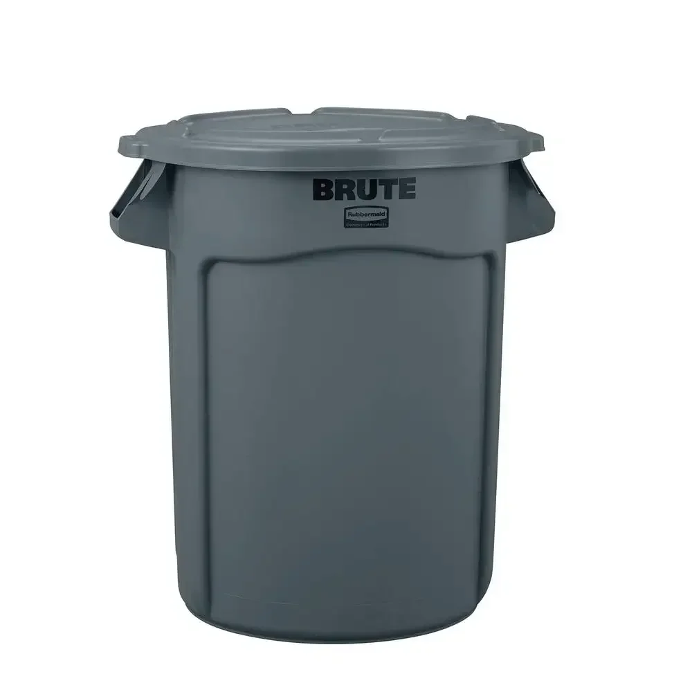 

32 Gallon Heavy-Duty Trash Can Grey Snap-On Lid Durable Plastic Reinforced Rims Easy Liner Removal Integrated Cinches Rounded