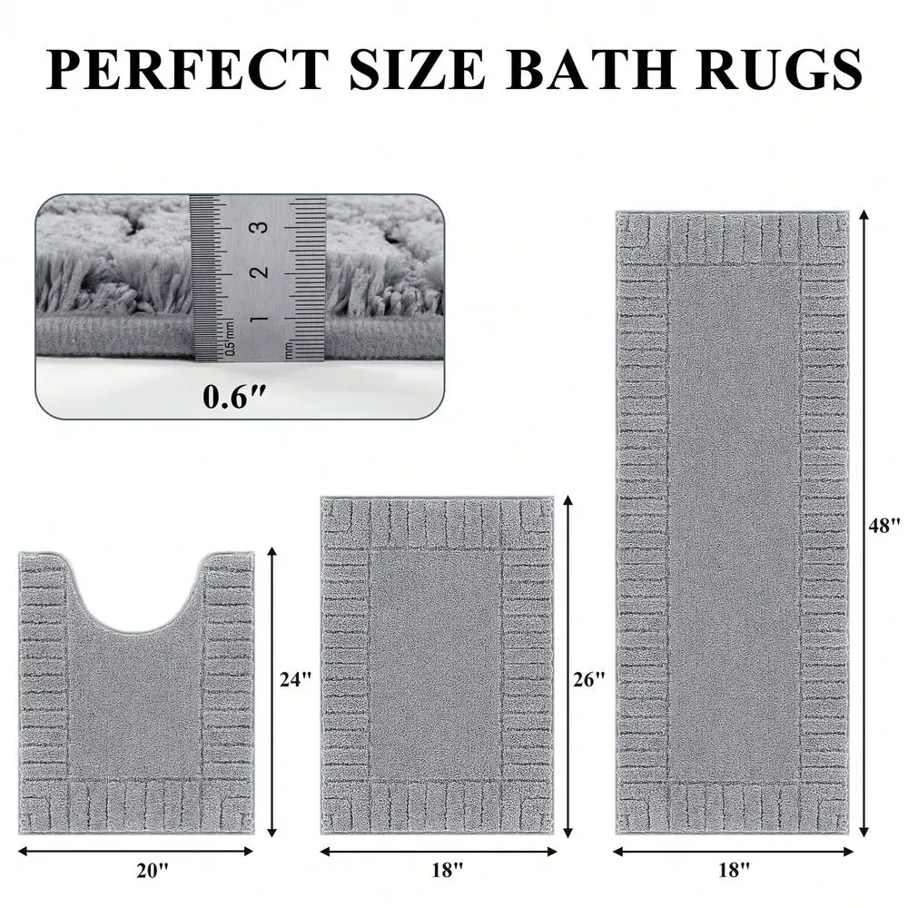 

Bathroom Rug Mat Set 3 Piece, Microfiber Shaggy Bath Mat Set, NonSlip Ultra Soft Carpet Mats, Absorbent Bathroom Mat Set With U