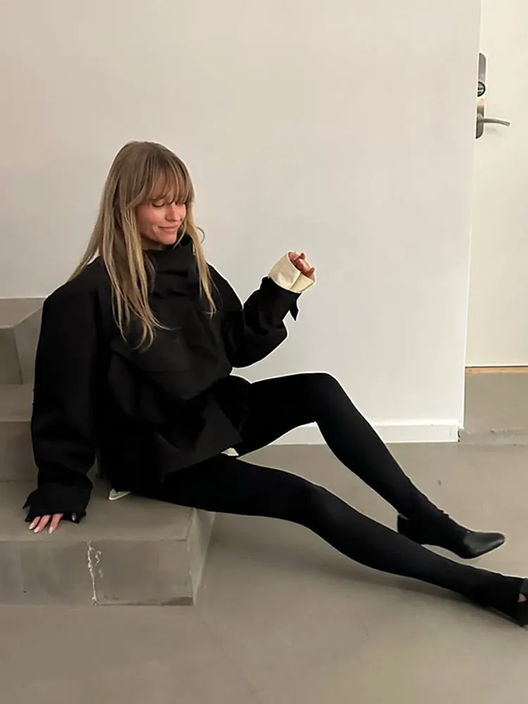Stehkragen Langarm Oversize-Jacken für Damen Streetwear Große Taschen Kordelzug Taillenschnürung Schlanke Mäntel Frühling Damen-Oberbekleidung – Detail 16