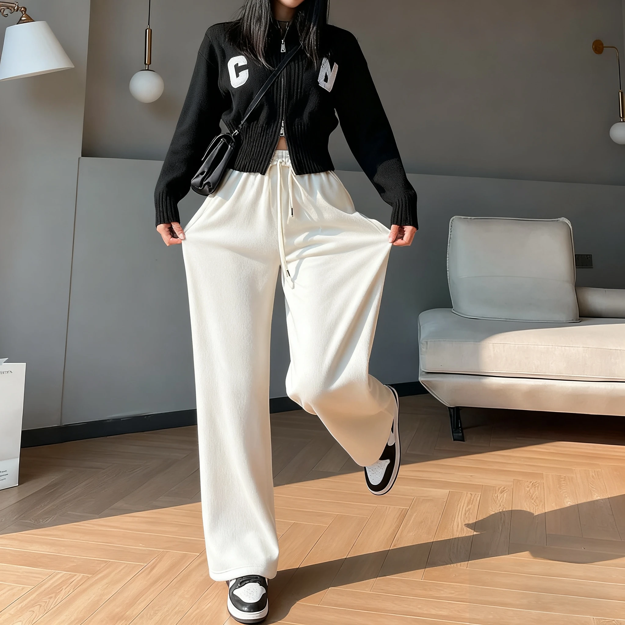 

Брюки женские стильные весенние в стиле соли из бамбука и хлопка с широкими штанинами и легкой подкладкой для отпуска Femininas дышащая уличная одежда Ins