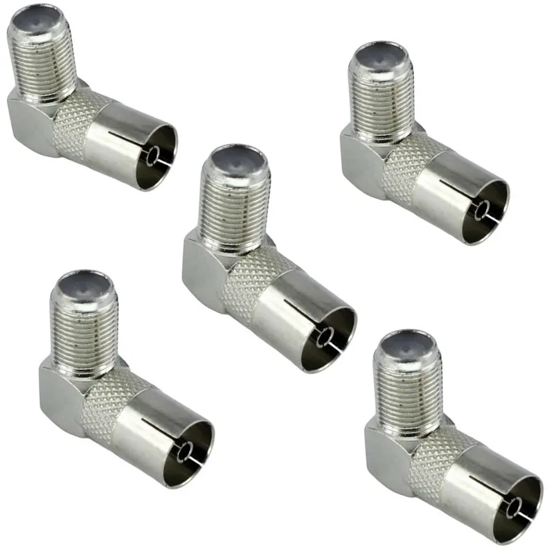 5Pcs F-TV IEC 90 Degree Right Angled TV Aerial Cable Connector RF Coaxial F Female to TV Female Plug to Female Socket