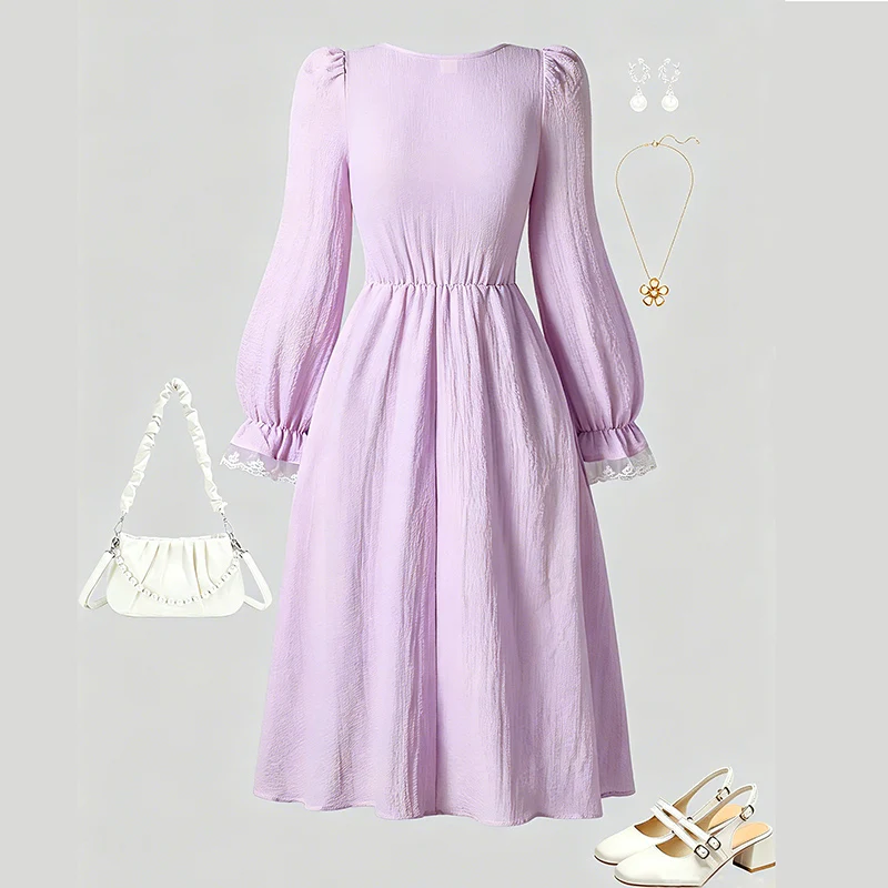 2023 herbst Neue Kinder Kleidung Mädchen Prinzessin Kleid Einfarbig Beige Quadrate Kragen Langarm Strappy A-line Kleid Für Mädchen – Detail 19