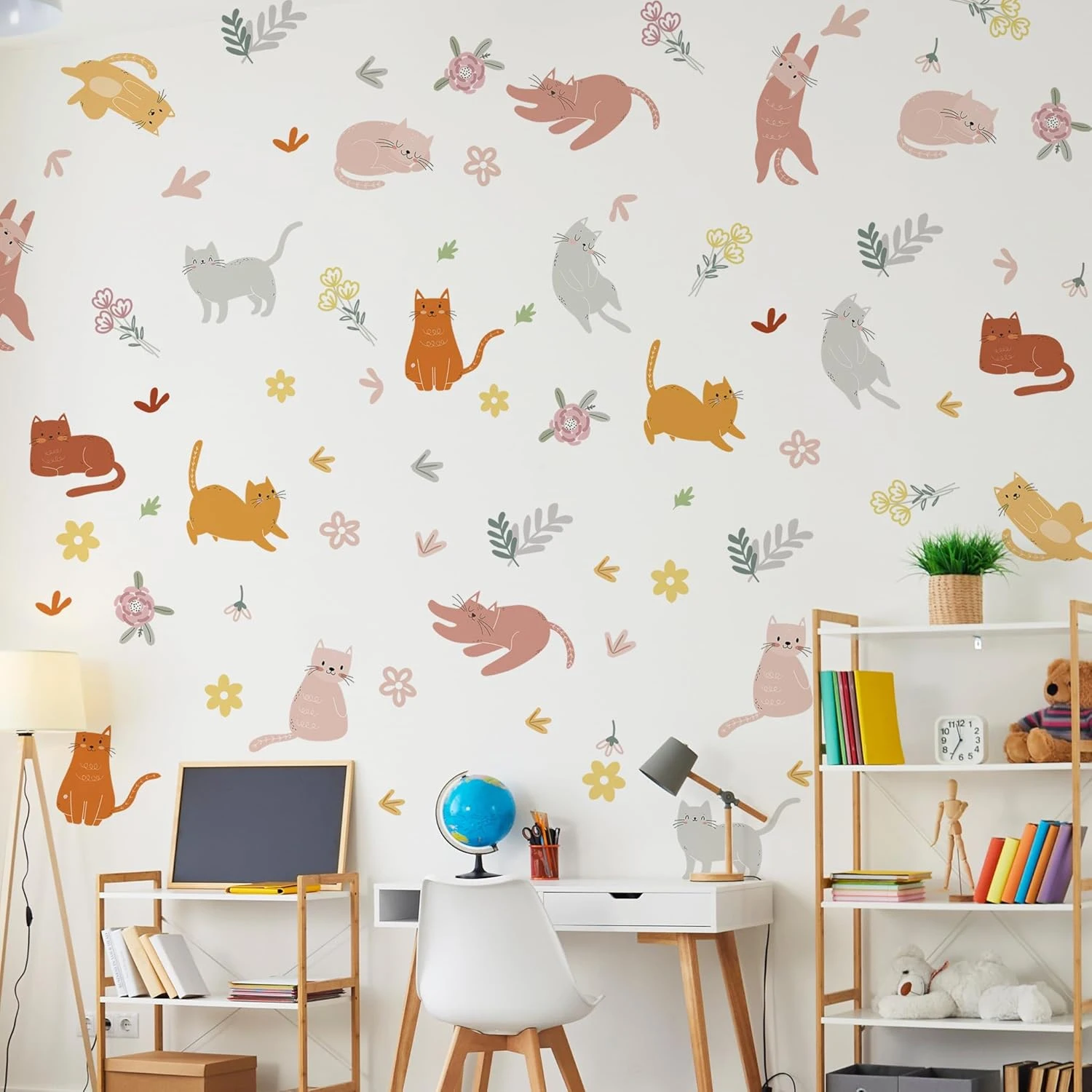 بوهو الكرتون القط زهرة الجدار ملصق المائية الجدار ملصق الحضانة غرفة الطفل الفن صائق غرفة الاطفال غرفة نوم المعيشة ديكور المنزل