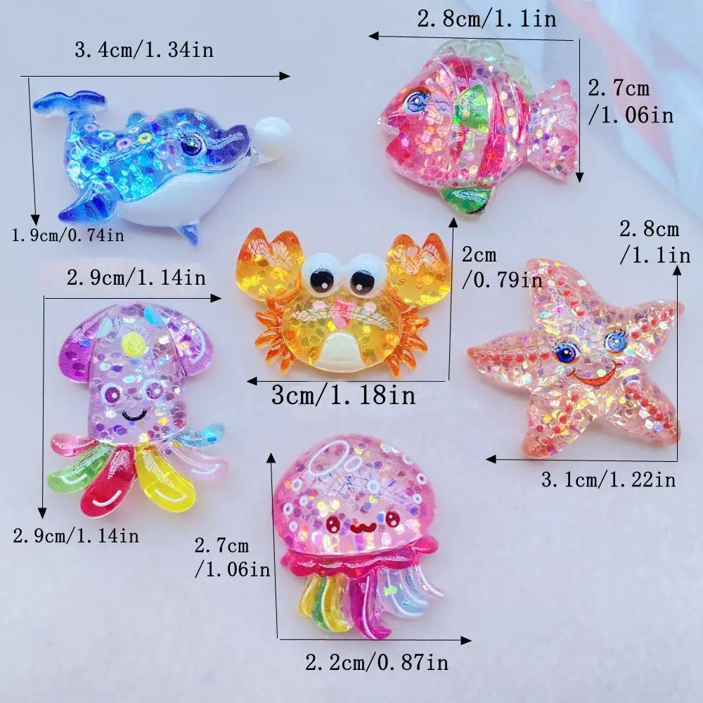 10Pcs New Cute Resin Cartoon Octopus, Crab, Starfish, Fish Series Flat Back Parts Embellishments For Hair Bows Accessories