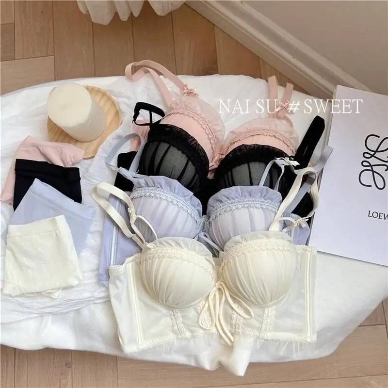 Sexy Lolita-BH-Set für Frauen, kabelloses Push-Up-Bralette, Spitze, sexy Dessous-Set für kleine Brüste, ohne Bügel, MOYISU S-XL