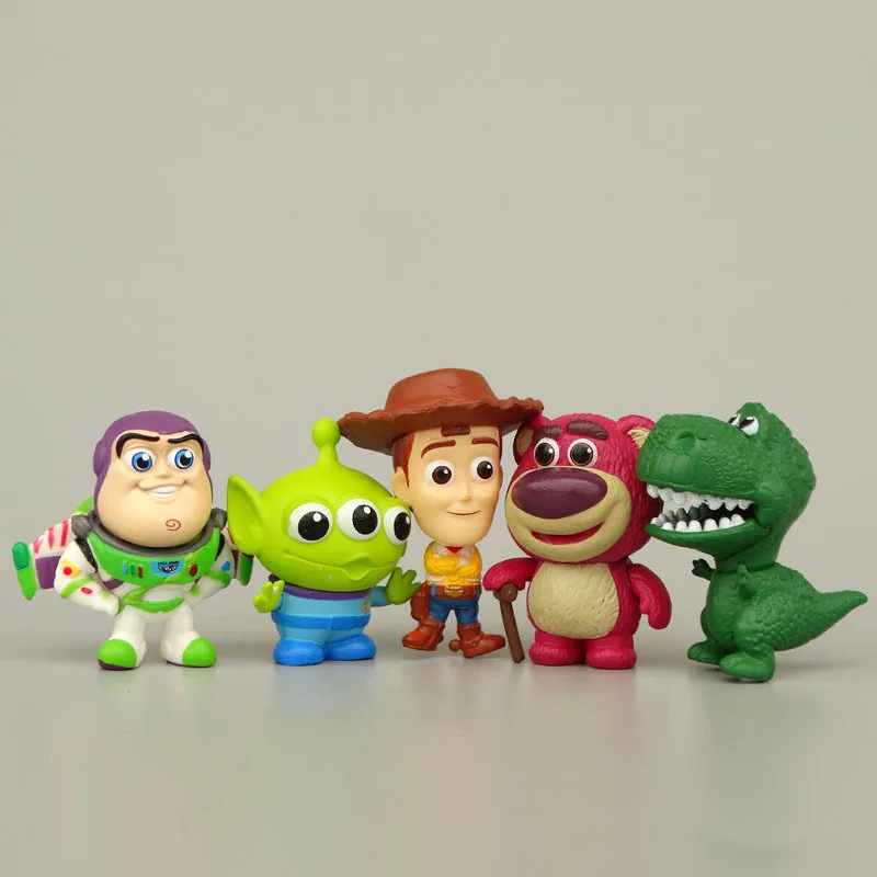 5pcs/Set Mini Cartoon Buzz Lightyear Deehus Toy Story Jessie Strawberry Bear Action Figures Model Ornaments Car Decoration Toys