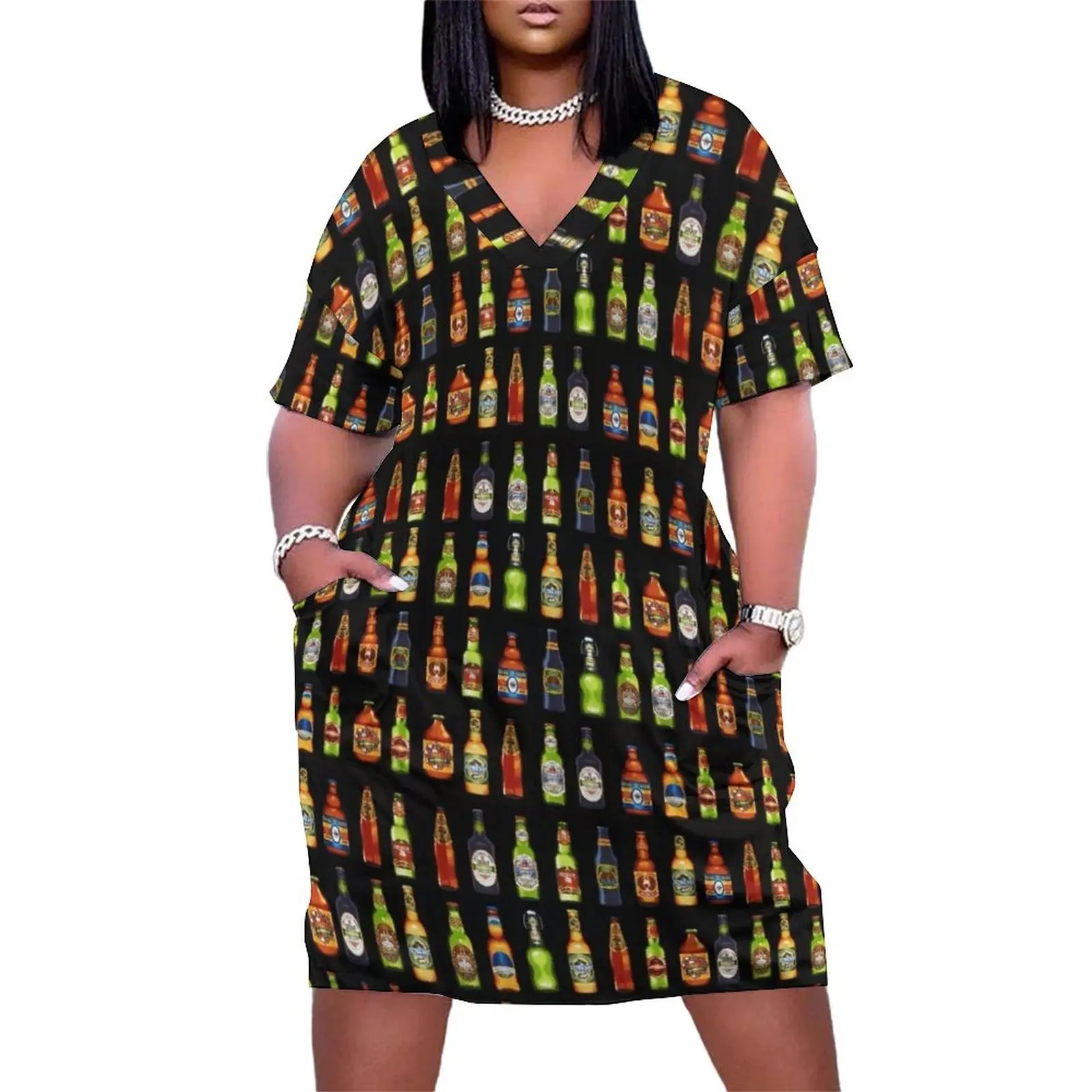 Beer bottle fabric Loose Pocket Dress dresses with long sleeves women's dresses luxury summer dresses womens 2025