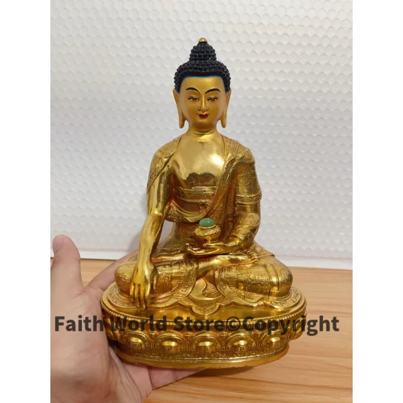 Exclusive Thailand Buddhist solemn Shakyamuni gemstone copper Buddha statue family Exorcism Bless safety good luck FREE SHIP