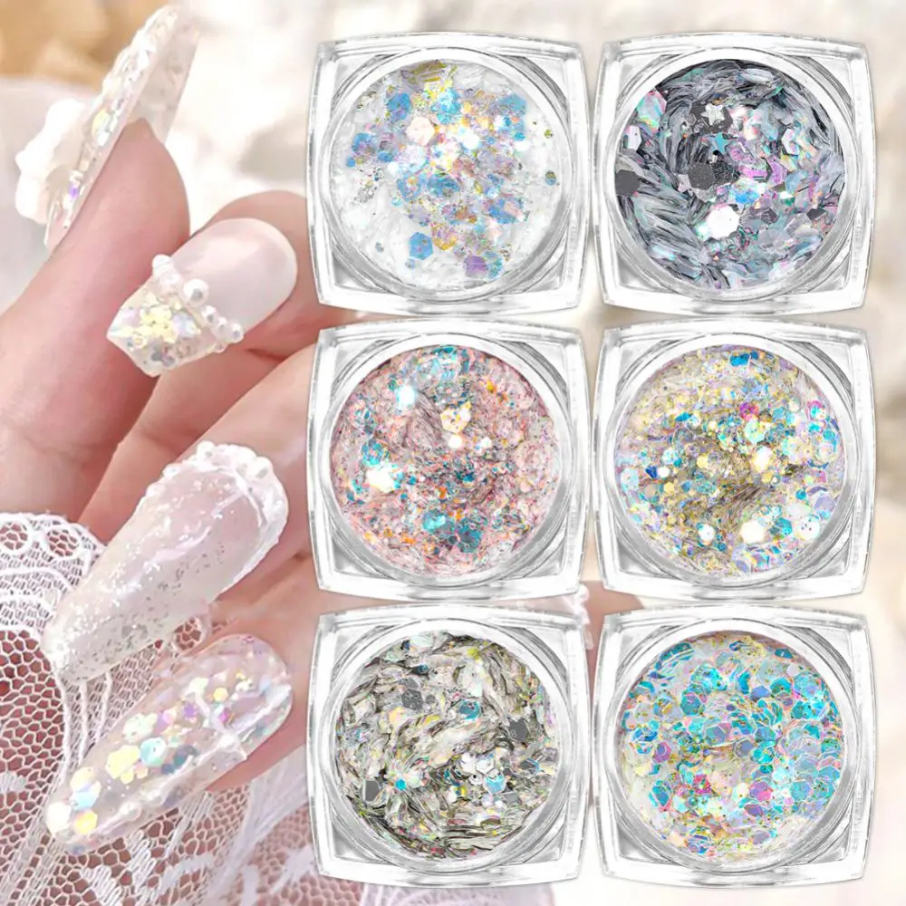 Nail Glitter Powder Sequins Aurora Gel Polish Decor Nail Art Decoration Nail Accessories Colorful Manicure Sparkling Nail Flakes