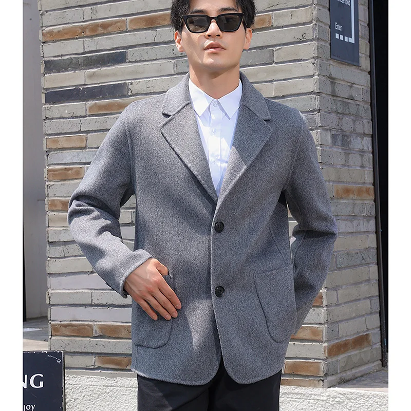 

Autumn And Winter Handmade Men's Double-Sided Suit Collar Korean Version 100% Merino Wool Coat Cashmere Business Coat Short Top