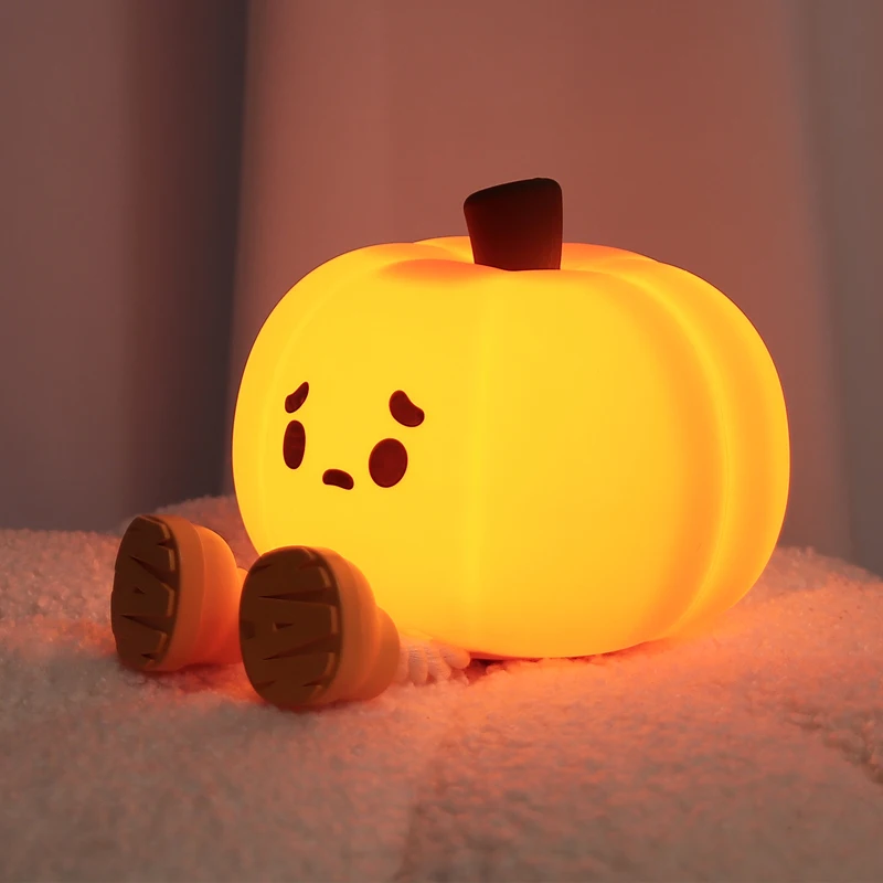 Halloween Pumpkin Night Lights Cute Soft Silicone Safe Lamp Decorations Timing Dimmable Bedside Decor Kids Baby Halloween Gifts