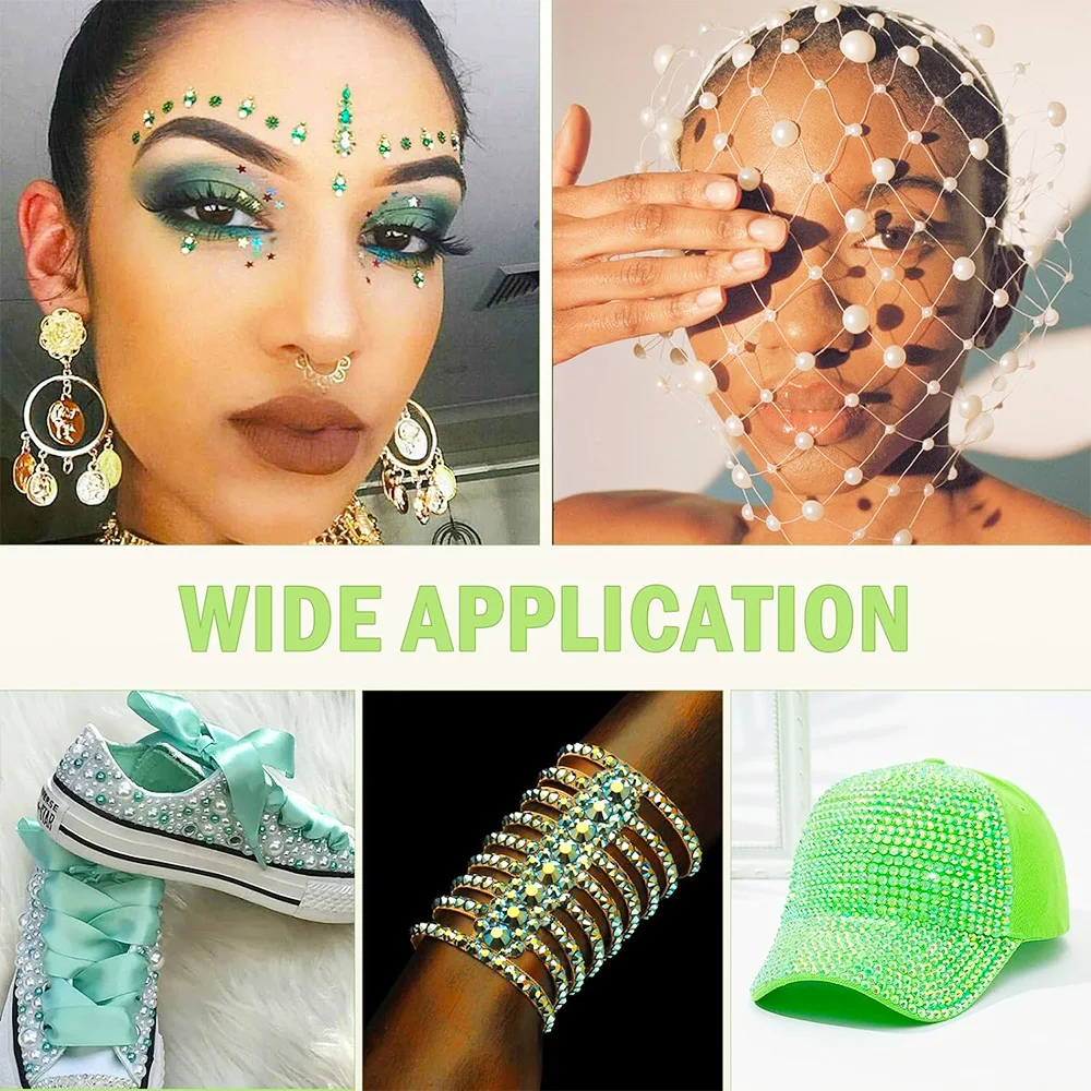 12000 Uds. Diamantes de imitación de perlas con parte posterior plana verde, diamantes de imitación de resina para manualidades, zapatos, uñas, arte facial con crayón de pinza