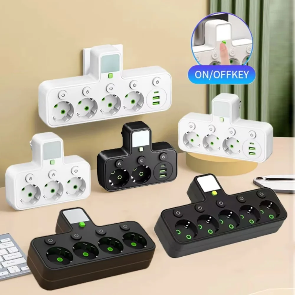 NEW EU Plug And Socket 4-Pole Socket Multifunctional Wall Plug With or Without Extension Cords or USB and Type-C Interfaces