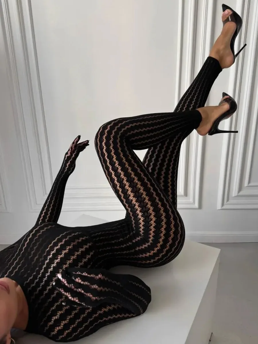 Women's Burgundy Sheer Lace Jumpsuit Long Sleeve Bodycon One Piece Romper Openwork Pattern for Party Club Evening Wear view 5