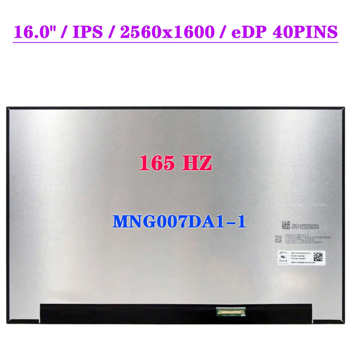 MNG007DA1-1 16 Inch QHD 2560x1600 IPS 2.5k 165HZ Laptop LCD Screen Display For Lenovo R9000P R9000K 2021 Year EDP 40pins