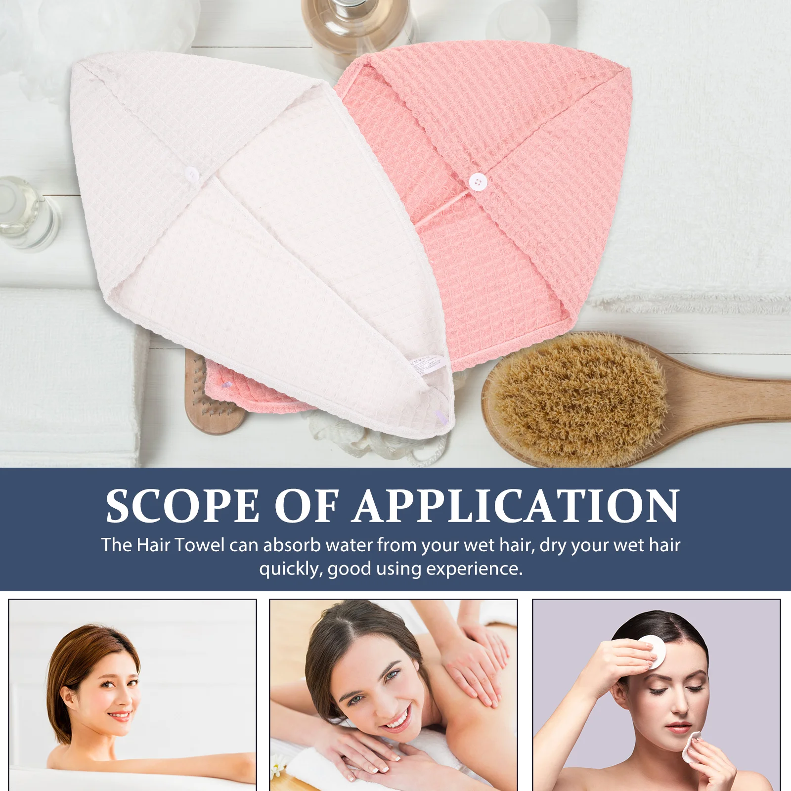 

2pcs Drying Towel Wrap Cotton Turban for Wet Quick Water Absorption Comfortable Material Dry Cap Shower Bath Hat Button Design