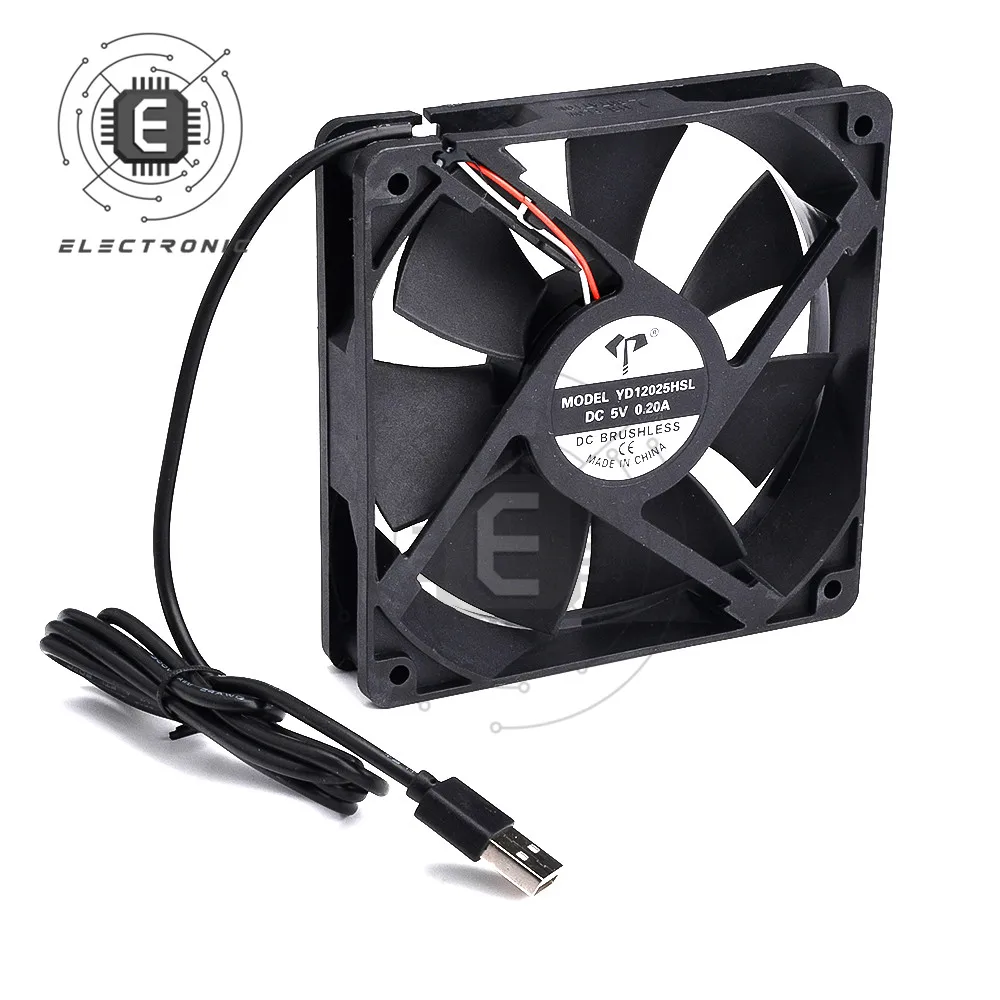 120x120x25mm Fan 12025 5V DC Brushless Computer Cooling Fan 1600RPM USB 2 Pin Ball Bearing PC Computer Case Cooler