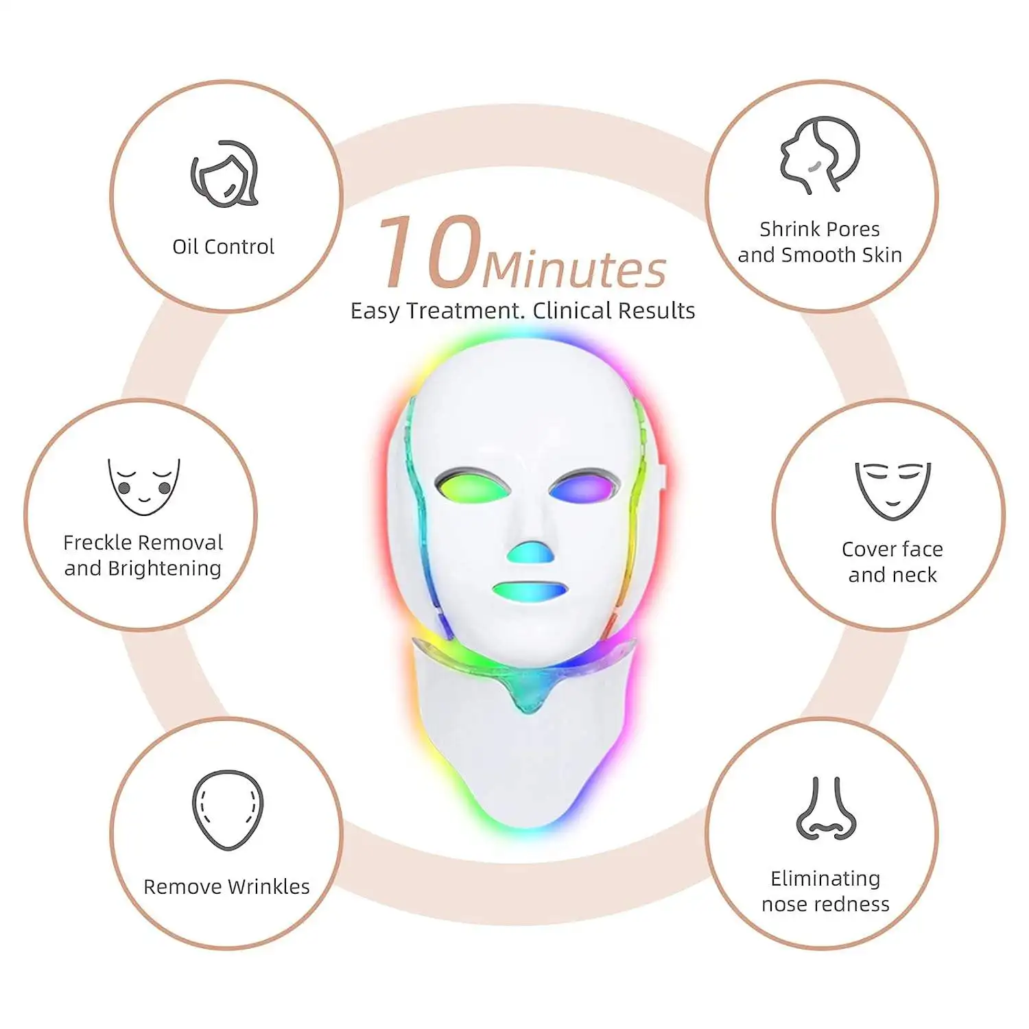 

LED7 color facial skin mask, neck skin rejuvenation treatment beauty anti-acne whitening mask