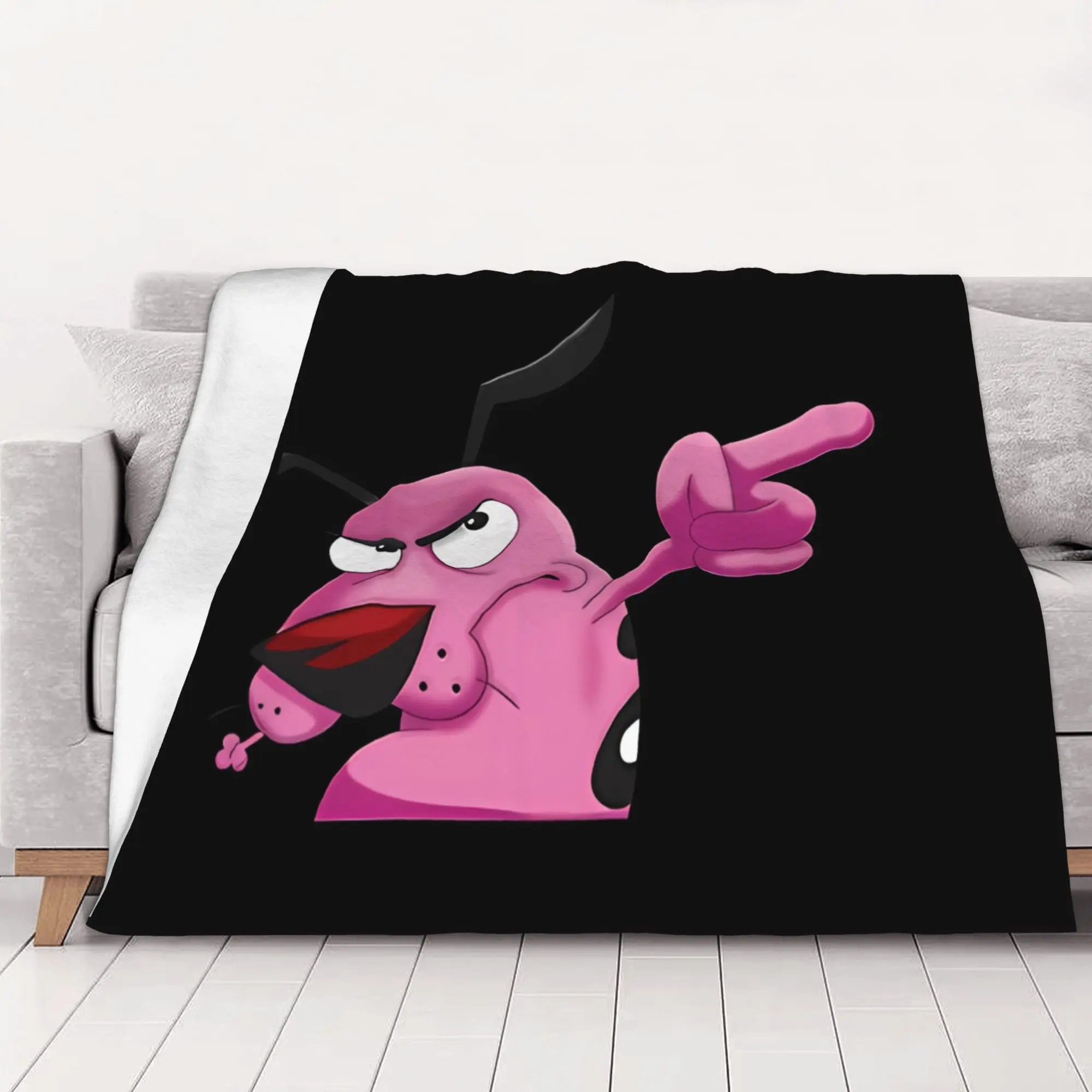 1PC home Cutecore black graphic cCourage the Cowardly Dog Blanket Super Cosy Plush Home Living Room Sofa halloween