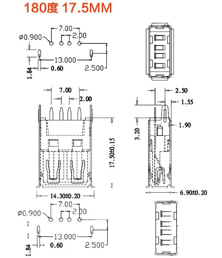 10 Stück Typ A USB-Buchse 2.0 Anschlusskopf 180-Grad-Winkelstecker Vertikaler Gerader Stecker – Detail 3